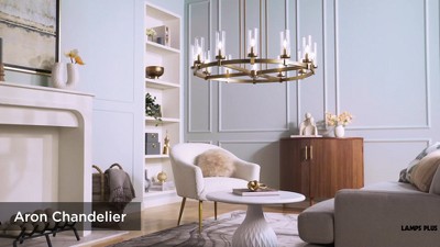 Aron 40" Brass Wagon Wheel Chandelier with Clear Glass Shades