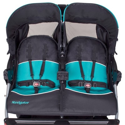 Navigator Double Jogger Stroller with Swivel Wheels in Black and Teal