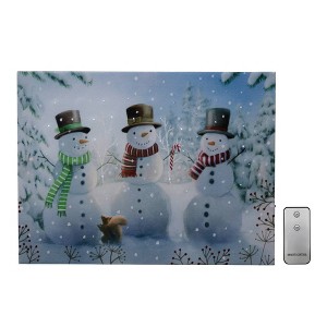 Lumabase Battery Operated Lighted Wall Art with Remote Control Cheerful Snowmen - 1 of 3