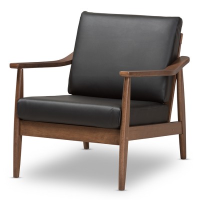 Black leather discount and wood chair