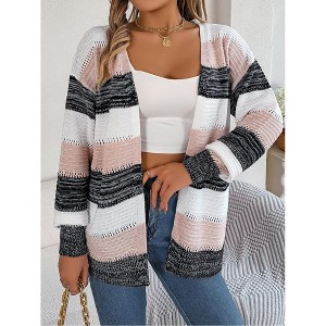 Clearlove Womens Color Block Cardigan Sweater Striped Open Front 2025 Fall Chunky Knit Loose Coats - 1 of 4