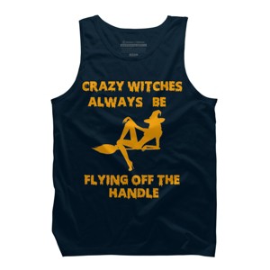 Men's Design By Humans Crazy Witches Always Be Flying Off The Handle Funny Halloween Wi By Galvanized Tank Top - 1 of 3