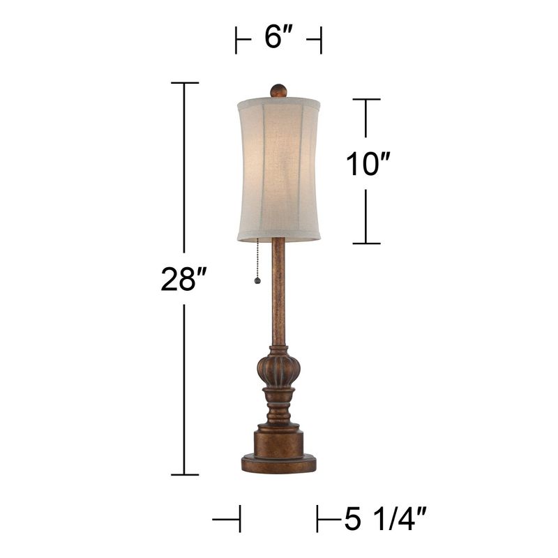 Regency Hill Traditional Buffet Table Lamps 28" Tall Set of 2 Warm Brown Wood Tone Fabric Drum Shade for Dining Room, 5 of 9