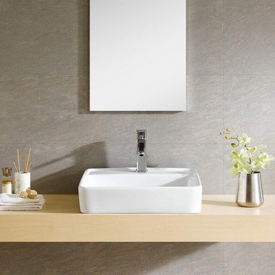 White Ceramic Square Vessel Bathroom Sink