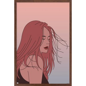Trends International Hand Drawn Woman With Blowing Hair Framed Wall Poster Prints - 1 of 4