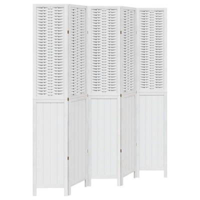 vidaXL Paulownia Room Divider 5-Piece Folding Screen for Bedroom Living Room Office Spanish Wall Privacy Screen White Solid Wood