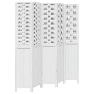 vidaXL Paulownia Room Divider 5-Piece Folding Screen for Bedroom Living Room Office Spanish Wall Privacy Screen White Solid Wood - 1 of 4