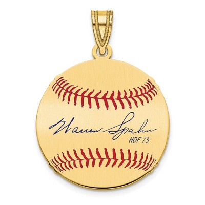Black Bow Jewelry 14K Gold Plated Warren Spahn Signature SM Enamel Baseball Pendant