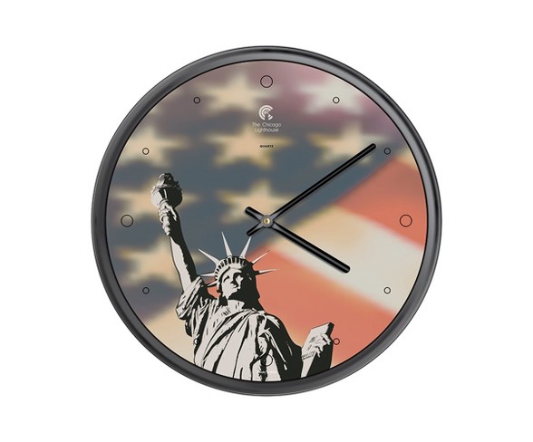 Chicago Lighthouse 12.75"x12.75" Ny Statue of Liberty Slimline Frame Decorative Wall Clocks Black