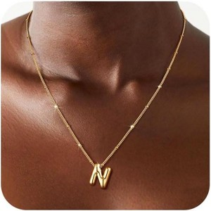 Sterling Silver Balloon Letter Necklace Satellite Bead Chain Personalized Gift - 1 of 4