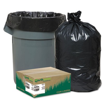 Earthsense Commercial Linear Low Density Recycled Can Liners, 60 gal, 1.65 mil, 38" x 58", Black, 10 Bags/Roll, 10 Rolls/Carton