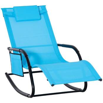 Outsunny Outdoor Rocking Recliner, Sling Sun Lounger with Removable Headrest and Side Pocket for Garden, Patio and Dec