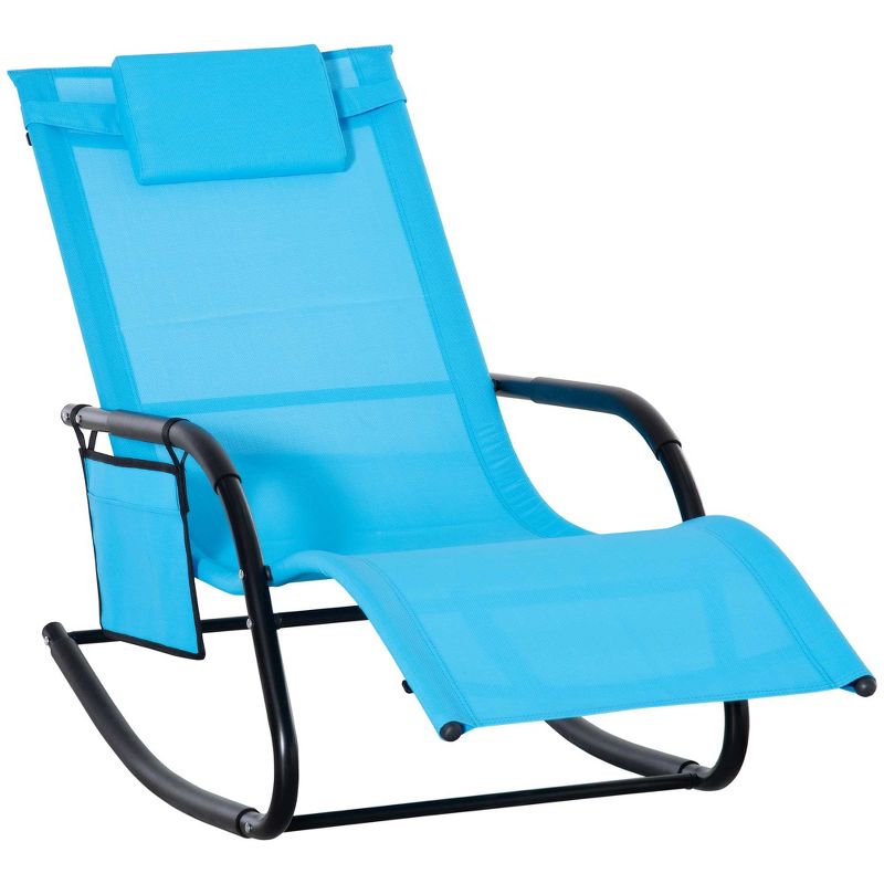 Outsunny Outdoor Rocking Recliner, Sling Sun Lounger with Removable Headrest and Side Pocket for Garden, Patio and Dec, 1 of 7