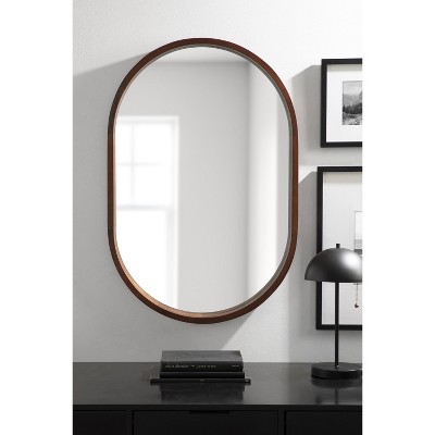Walnut Brown Capsule Wall Mirror with Poplar Wood Frame, 24x36