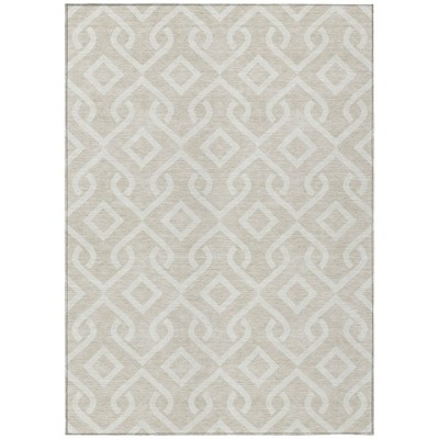 Beige And Ivory Geometric Washable Indoor Outdoor Area Rug