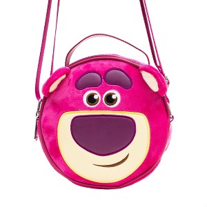 Disney Vegan Leather Round Crossbody Bag with Adjustable Straps, Pixar, Toy Story Lotso Face Character Close Up Furry, Dark Pink - 1 of 4