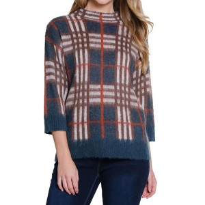 Women's Plaid Mock Neck Sweater - Multiples - 1 of 4