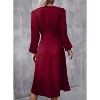 Women's Ruched Waist Flowy Elegant Long Sleeve Casual A Line High Low Midi Cocktail Party Dress - 2 of 4