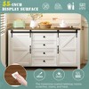 ORRD 55.1" Farmhouse Sideboard with Power Outlet, Storage Cabinet with Sliding Barn Doors & 4 Drawers for Dining Room & Kitchen，White - 3 of 4