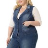 Agnes Orinda Women's Plus Size Denim Sleeveless Lapel Button Down Classics Waistcoat Jean Jackets - 2 of 4
