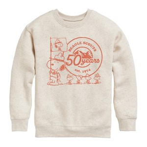 Boys' - Peanuts - Snoopy Flag Logo Graphic Long Sleeve Fleece Sweatshirt - 1 of 4