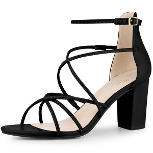 Perphy Women Crisscross Open Toe Strappy Strap Chunky Heels Sandals - 1 of 4