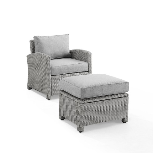 Bradenton 2pc Outdoor Wicker Arm Chair Ottoman Set Crosley