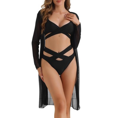INSPIRE CHIC Women's Cut Out Criss Cross Adjustable Spaghetti Straps Triangle Bottoms Swimwear Bathing Bikini Sets 3 Pieces