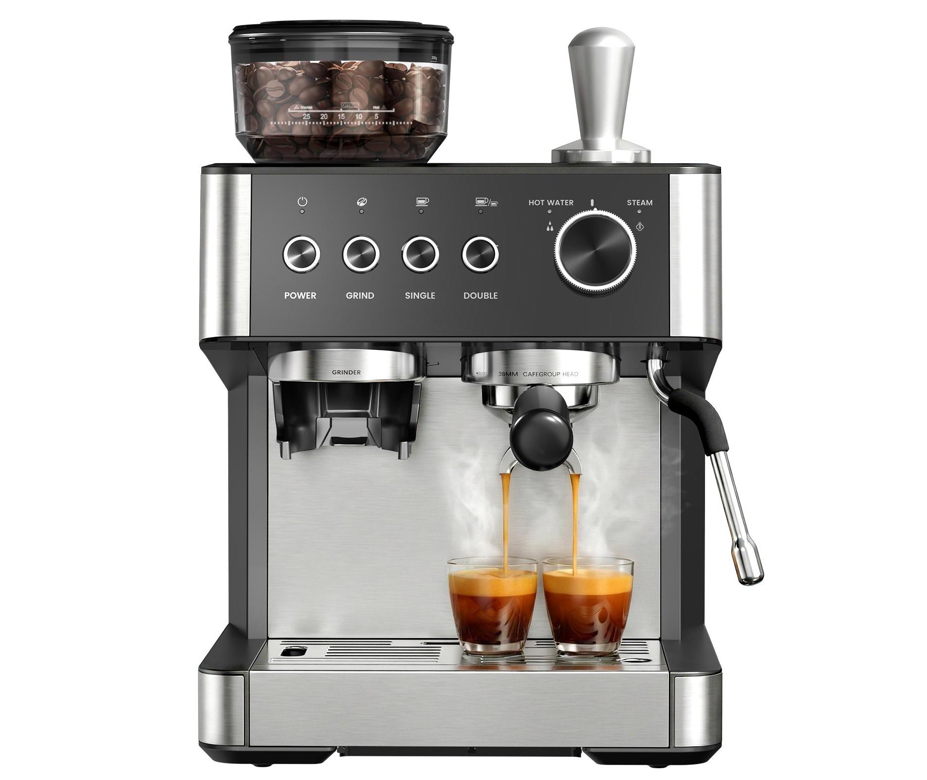 20 Bar Espresso Machines with Grinder, Professional Espresso Maker with Removable Water Tank, Milk Frother Steam Wand for Latte&Cappuccino