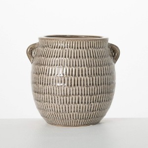 Sullivans 8.25" Hash-Marked Ceramic Urn Vase - 1 of 3