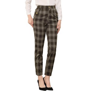 INSPIRE CHIC Women's Vintage Tartan Plaid Elastic Waist Straight Long Trousers - 1 of 4