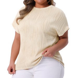 Agnes Orinda Women's Plus Size Crew Neck Short Sleeve Casual Knit Textured T-Shirts - 1 of 4