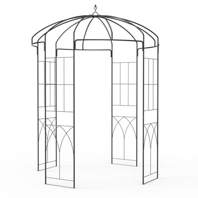Birdcage Shape Garden Arch Arbors, 8.8 FT Heavy-Duty Wrought Metal Arbor for Climbing Plants, Hanging Hook, French Style Pergola Pavilion for Wedding
