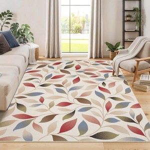 Extra Large Machine Washable Modern Floral Area Rug 9x12 Leaves Print Non Slip Non Shedding Accent Throw Carpet Botanical Floor Cover - 1 of 4