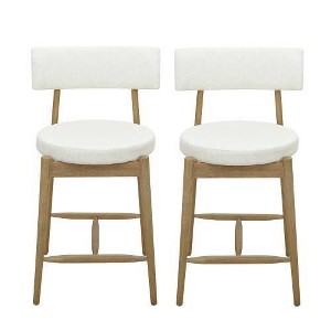 Christopher Knight Home Set of 2 Ryker Mid Century Modern Chenille Upholstered Rubber Wood Counter Height Barstools Beige/Light Ash - 1 of 4