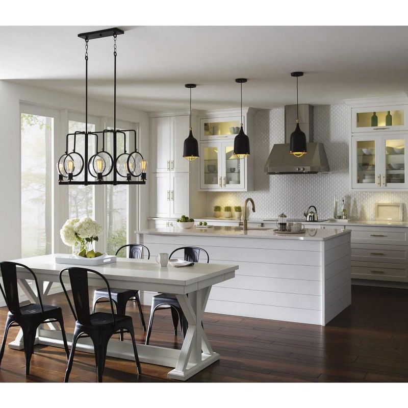 Progress Lighting Era 1-Light Mini-Pendant, Black/Gold, Cloth Covered Cord, Canopy Included, Dry Rated, 3 of 5