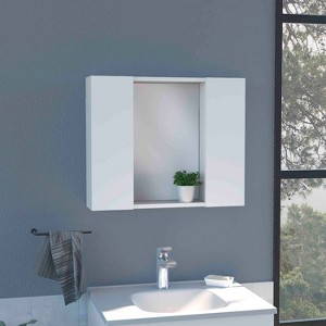 Vynxaria Double Door Medicine Cabinet in White, Featuring a Sleek Mirror and One External Shelf for Stylish Storage and Easy Access in Your Bathroom. - 1 of 4