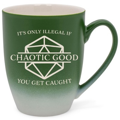 100 North Chaotic Good 10 Ounce Green and White Two Toned Ombre, Comfortably Fits Your Hands, Ceramic Tea Coffee Cup Mug, It's Only Illegal If You Get