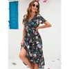 Coolmee Women Maternity Dress Cross V Necks Lantern Short Sleeve Tie High Waist A-Line Irregular Hem Summer Midi Dress - 4 of 4