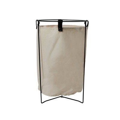 Natural Canvas and Black Metal Frame Laundry Hamper