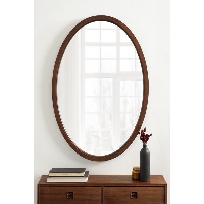 Walnut Brown Oval Wood Framed Bathroom Vanity Mirror