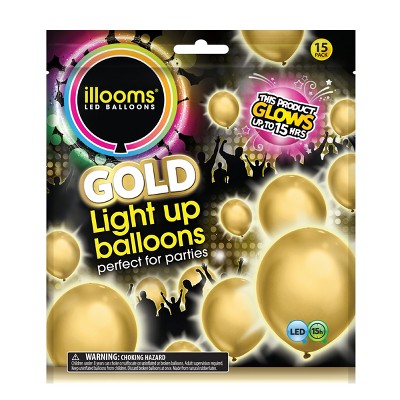 15ct Gold LED Light Up Balloons - illooms