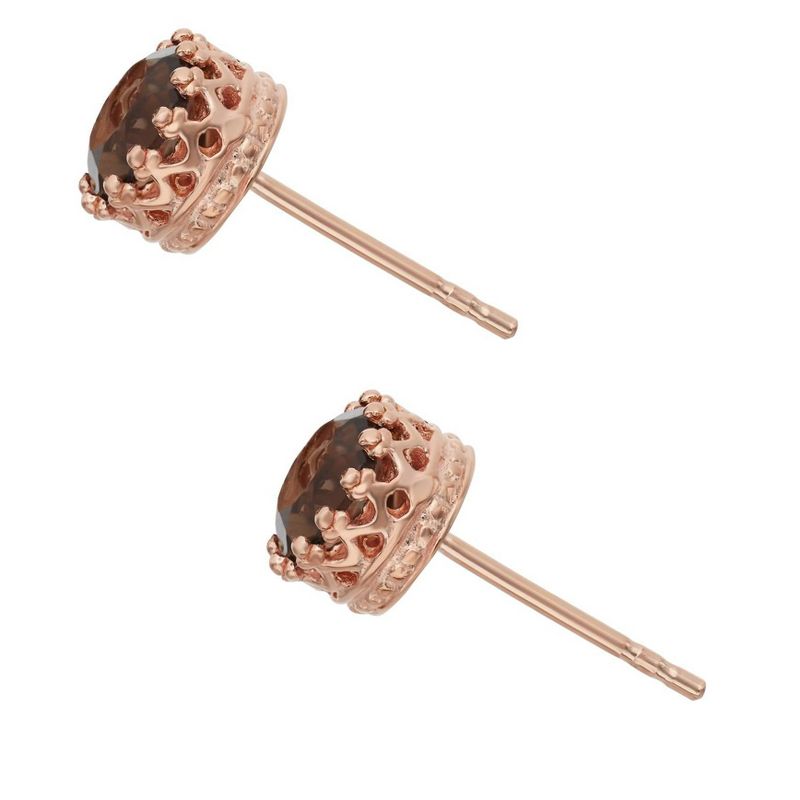 6mm Round-cut Smoky Quartz Crown Stud Earrings in Rose Gold Over Silver, 3 of 4