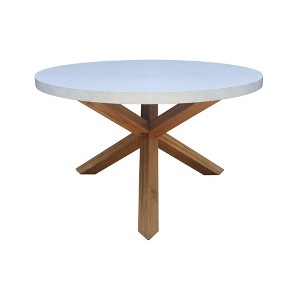 International Concepts Teak Round Outdoor Patio Dining Table with Polystone Top - 1 of 4