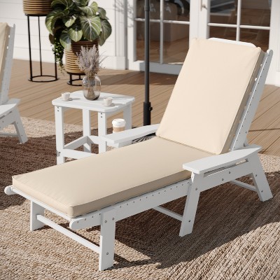 Beige Water-Resistant Outdoor Chaise Lounge Cushion with Foam Layer