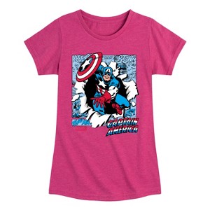 Girls' - Marvel - Captain America Panels Fitted Short Sleeve Graphic T-Shirt - 1 of 4