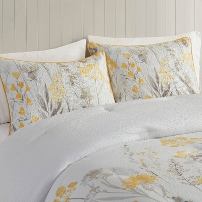 Full White Microfiber Floral Comforter Set with Decorative Pillows