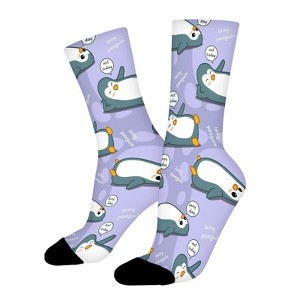 Penguin Is Lazy Women Printed Crew Socks Funny Funky Socks Soft Polyester Novelty Gifts for Artists Men - 1 of 4