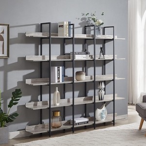 5 Tier Bookcase, Vintage Industrial Bookshelf with Metal Frame & MDF Board, Open Display Storage Rack for Farmhouse, Office, Study, Grey - 1 of 4