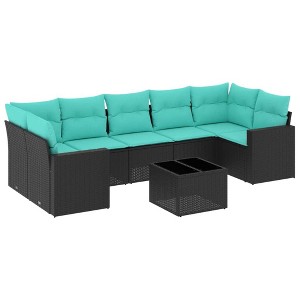 vidaXL 8 Piece Patio Sofa Set with Cushions Black and Blue Poly Rattan - 1 of 4